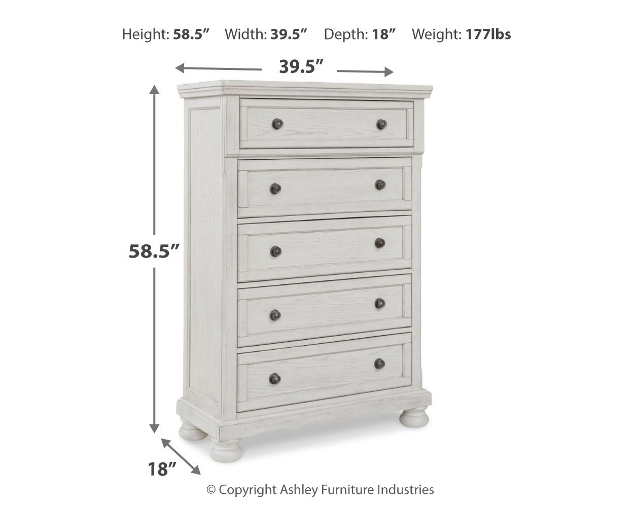 Robbinsdale - Five Drawer Chest - Antique White - Hornell Furniture Outlet