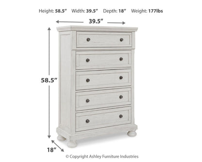 Robbinsdale - Five Drawer Chest - Antique White - Hornell Furniture Outlet