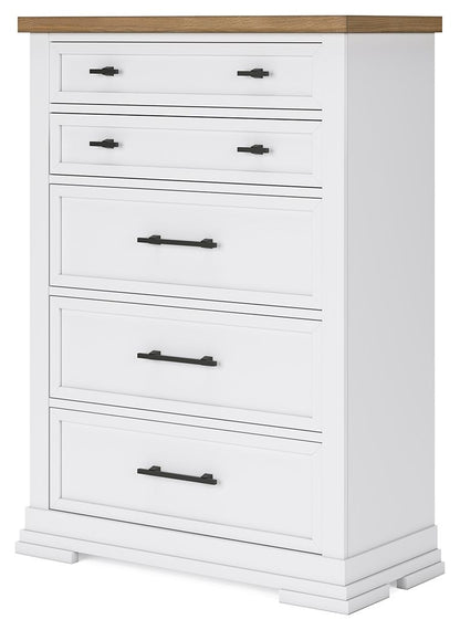 Ashbryn - White / Natural - Five Drawer Chest - Hornell Furniture Outlet