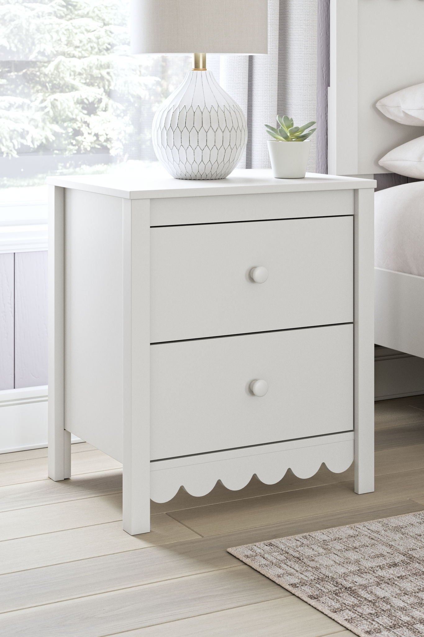 Hallityn - White - Two Drawer Night Stand - Hornell Furniture Outlet