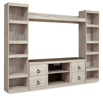 Willowton - Whitewash - 4 - Piece Entertainment Center - Hornell Furniture Outlet