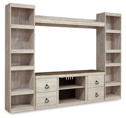 Willowton - Whitewash - 4 - Piece Entertainment Center - Hornell Furniture Outlet