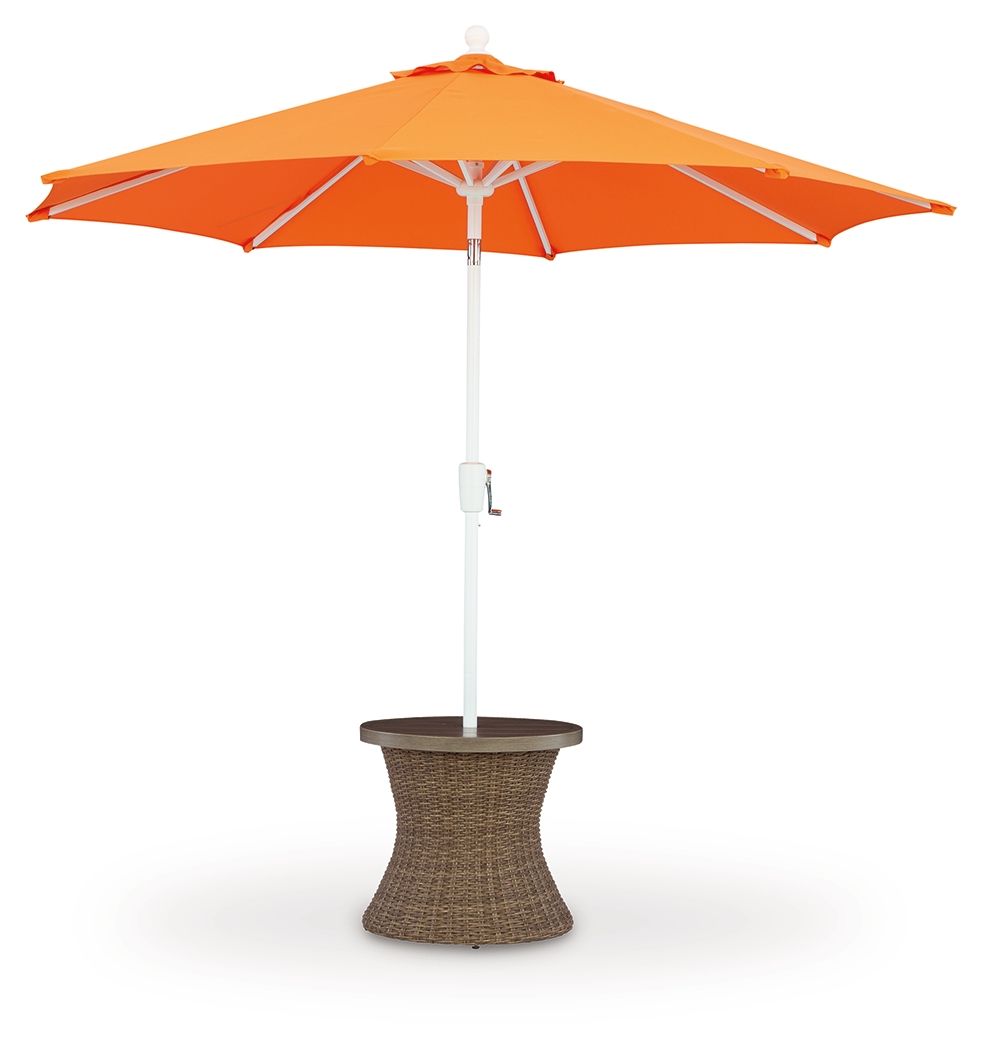 Laguna Heights - Round End Table With Umbrella Option - Beige - Hornell Furniture Outlet