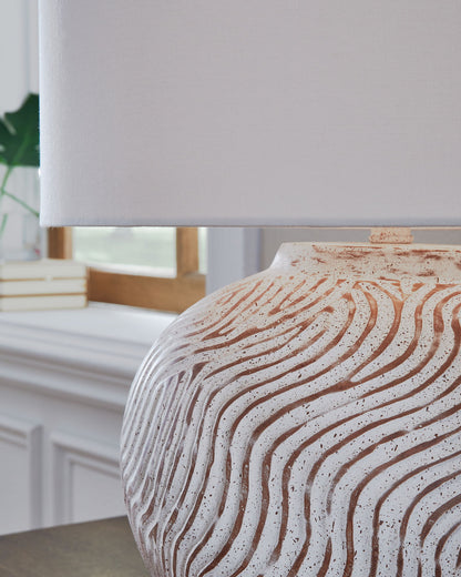 Vien - Terracotta Table Lamp - Distressed White - Hornell Furniture Outlet