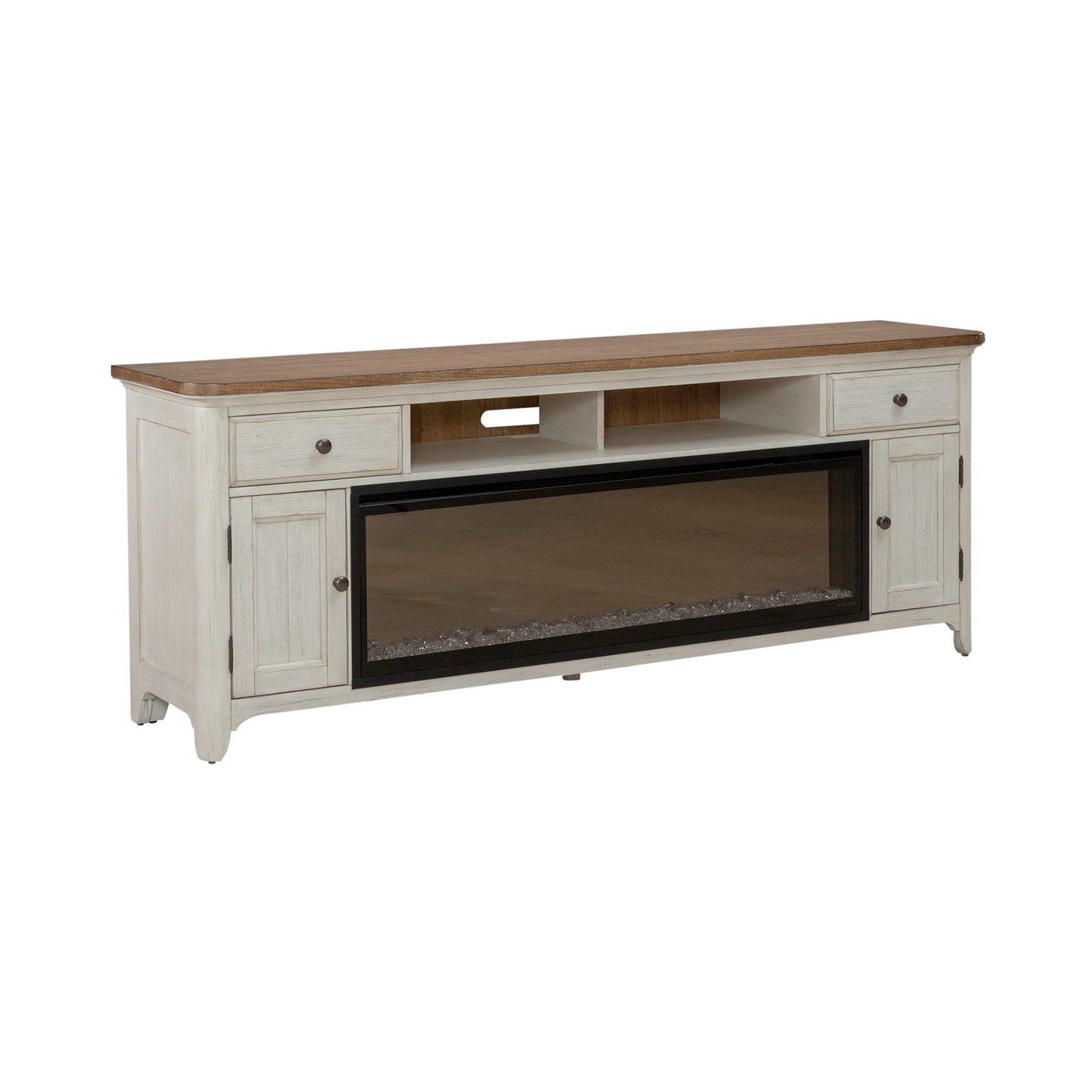 Fireplace TV Consoles - 79" Console With Fire - Medium Brown - Hornell Furniture Outlet