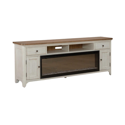 Fireplace TV Consoles - 79" Console With Fire - Medium Brown - Hornell Furniture Outlet