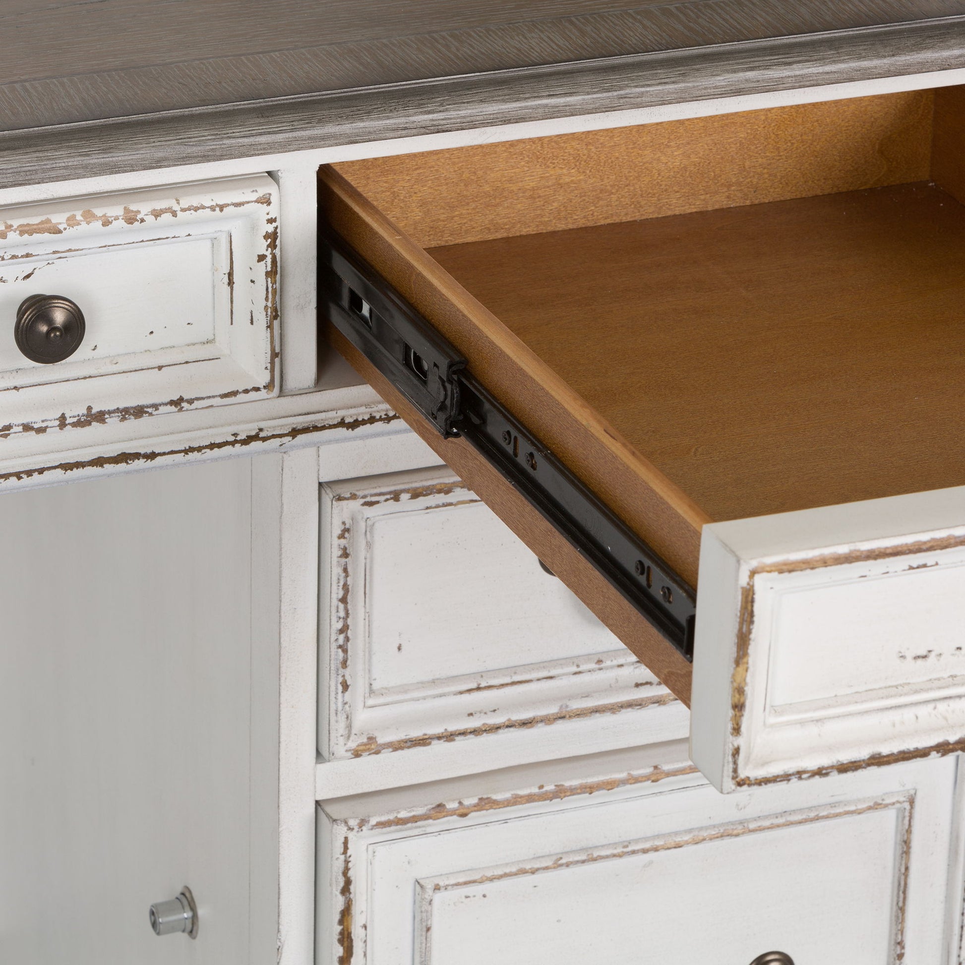 Magnolia Manor - Credenza & Hutch - White & Brown - Hornell Furniture Outlet