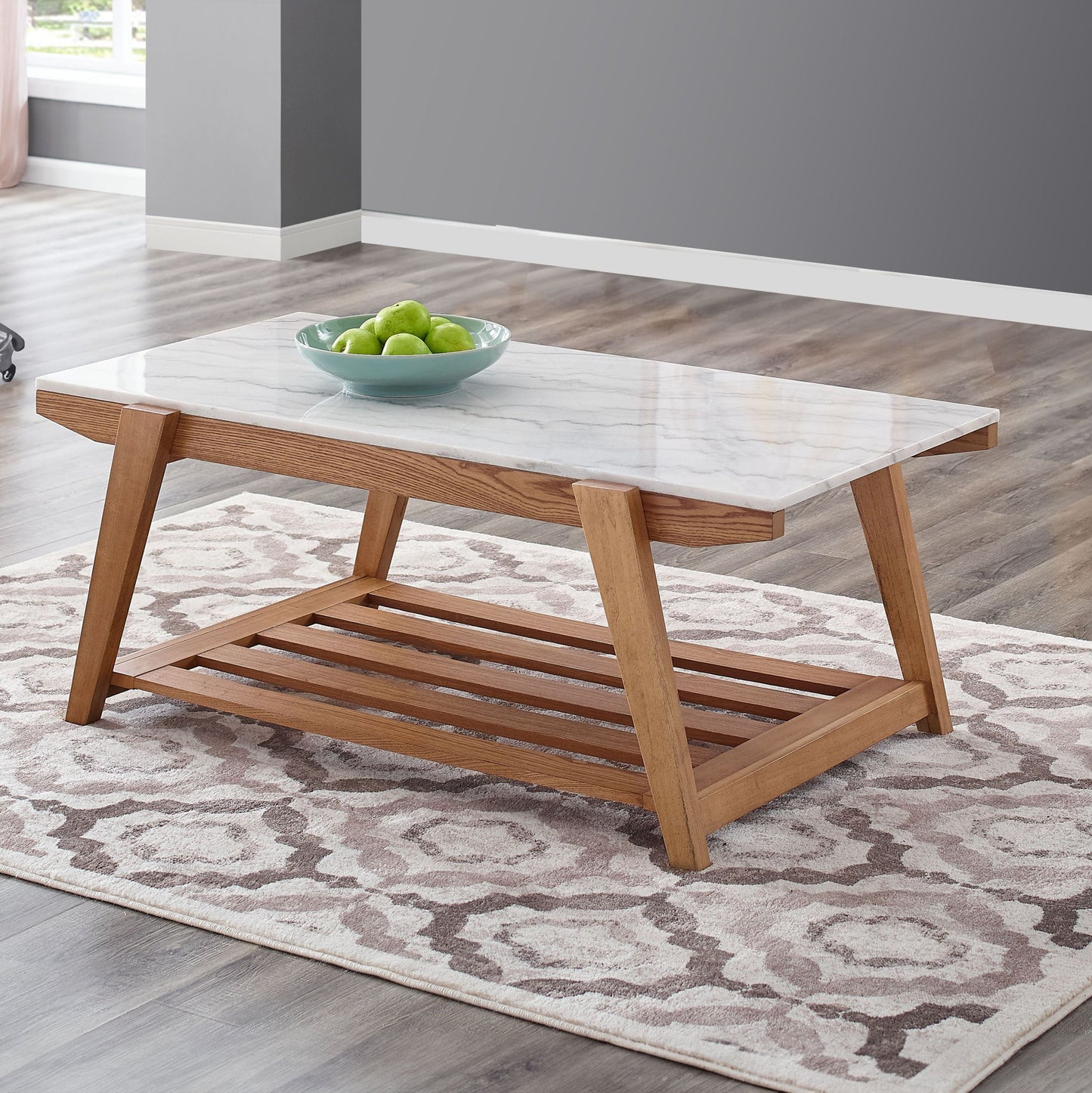 Celeste - White Marble Top Coffee Table - Brown - Hornell Furniture Outlet