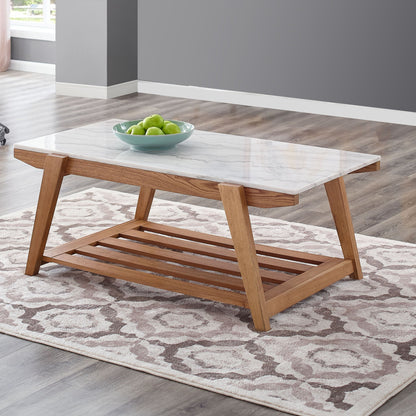 Celeste - White Marble Top Coffee Table - Brown - Hornell Furniture Outlet