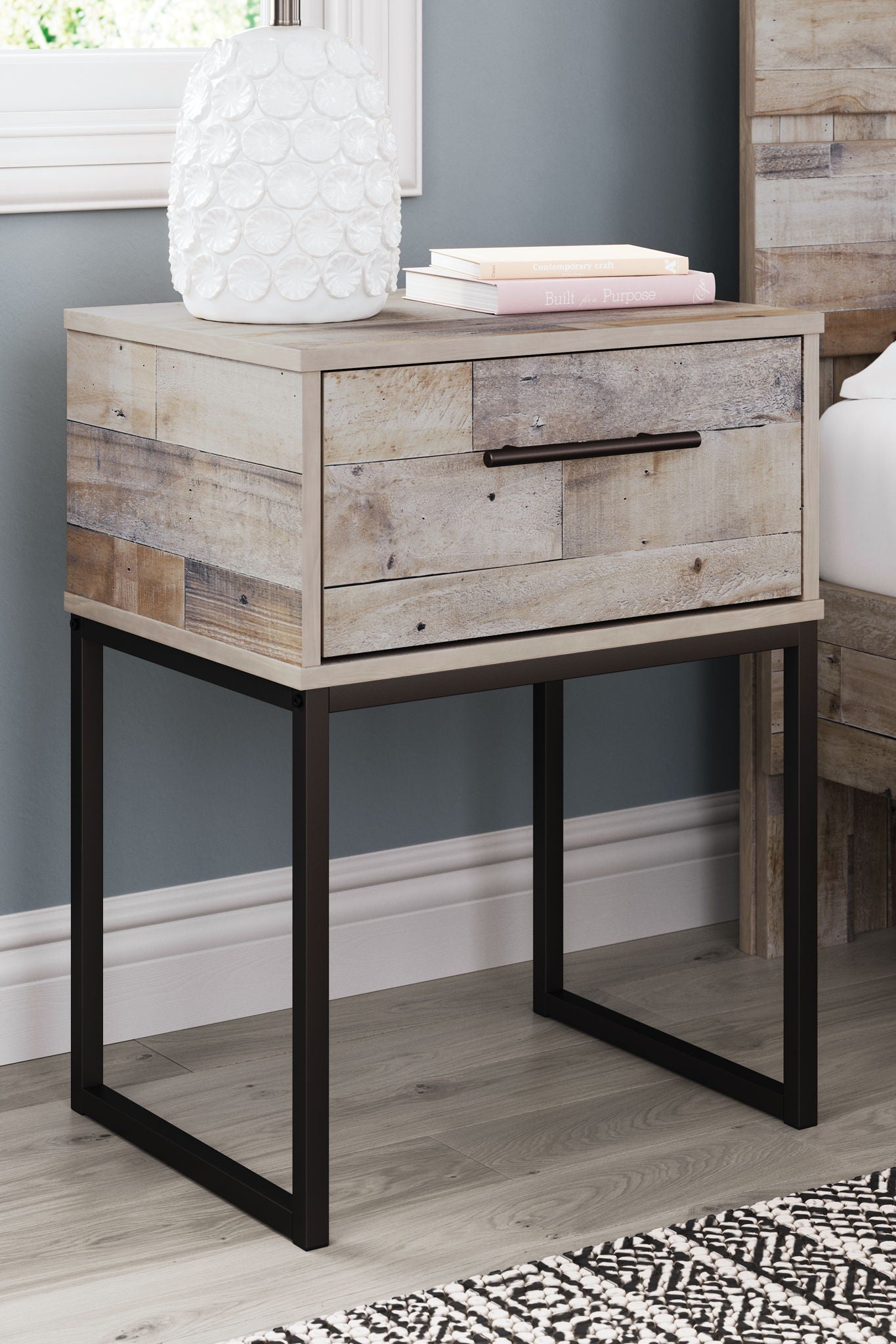 Neilsville - Whitewash - One Drawer Night Stand - Vinyl - Wrapped - Hornell Furniture Outlet