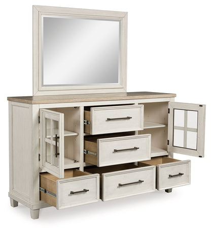 Shaybrock - Antique White / Brown - Dresser And Mirror - Hornell Furniture Outlet