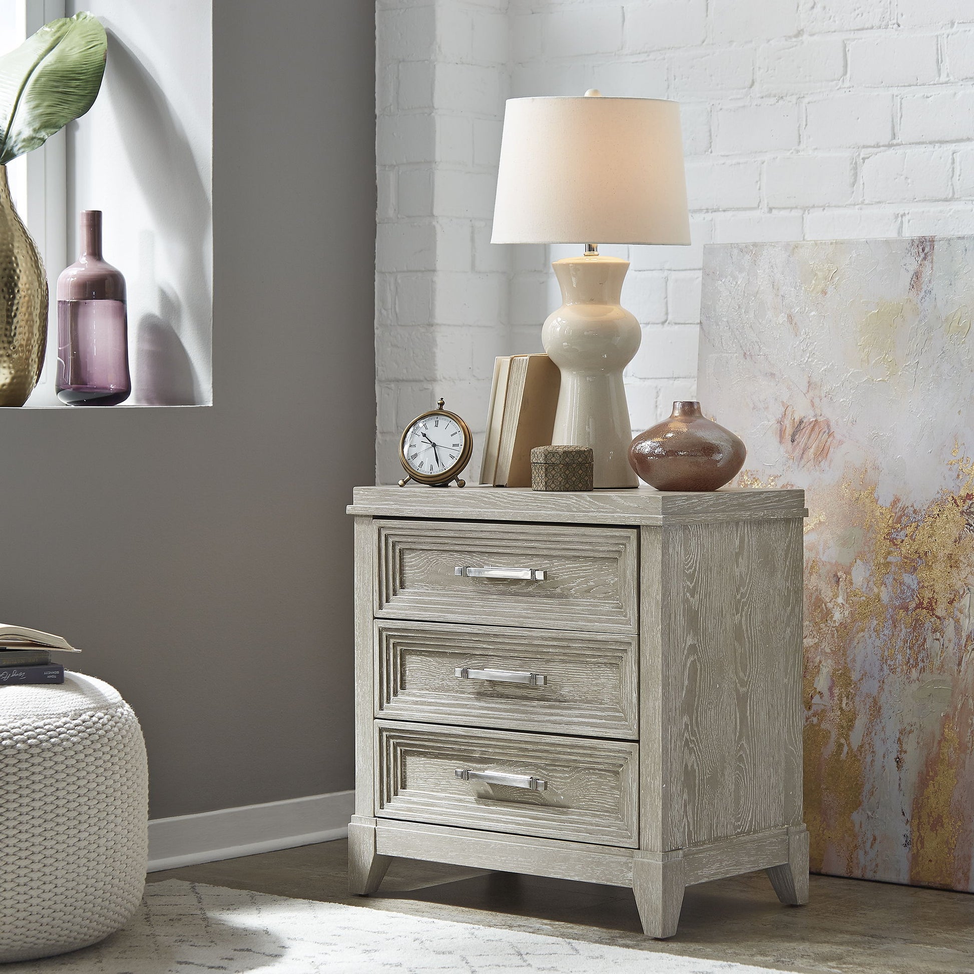 Belmar - 3 Drawer Nightstand - Washed Taupe - Hornell Furniture Outlet