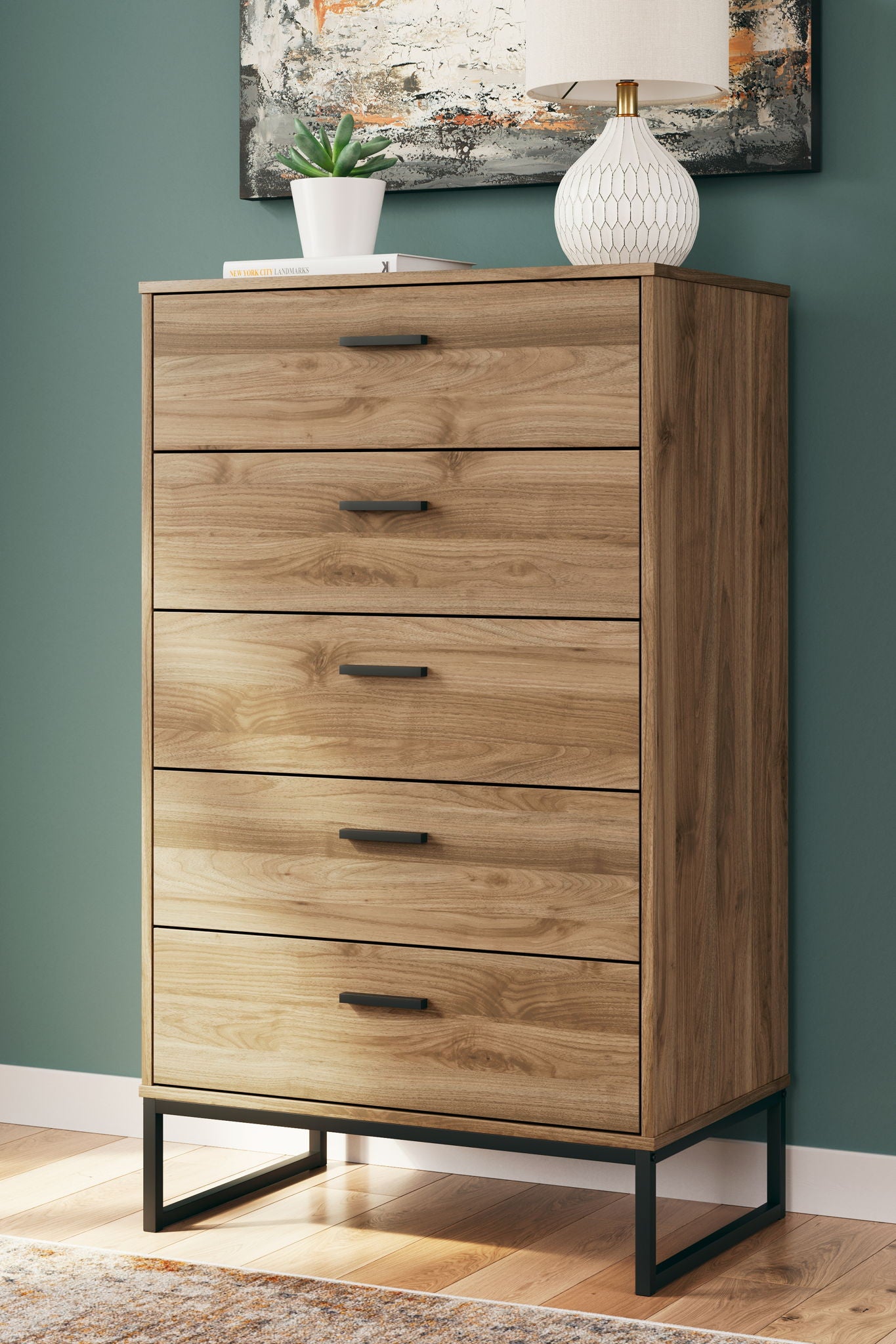 Deanlow - Honey - Five Drawer Chest - Hornell Furniture Outlet