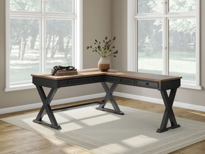Wildenauer - Brown / Black - Home Office Desk And Return - Hornell Furniture Outlet