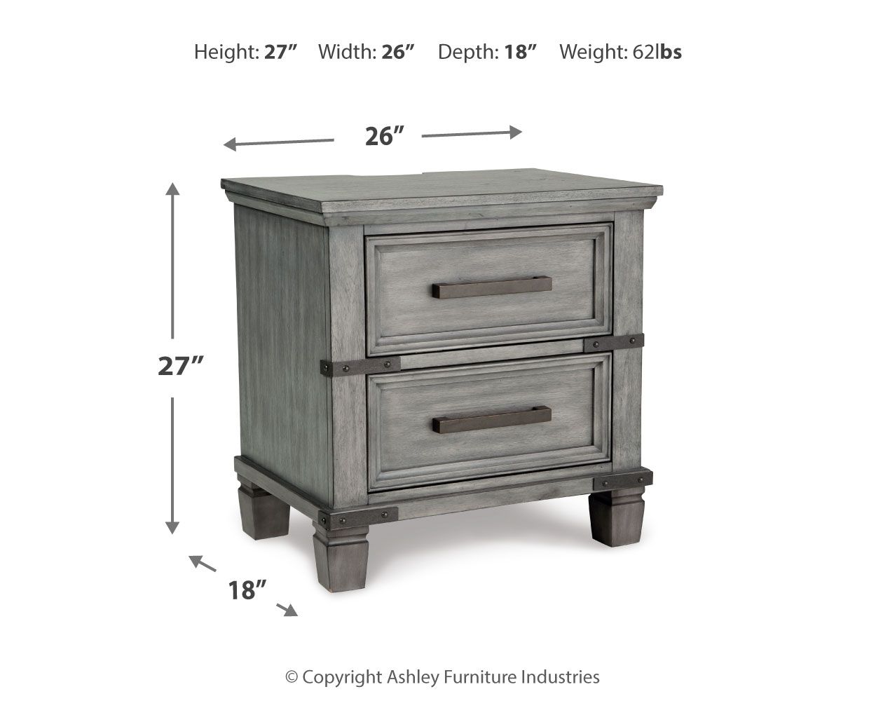 Russelyn - Gray - Two Drawer Night Stand - Hornell Furniture Outlet