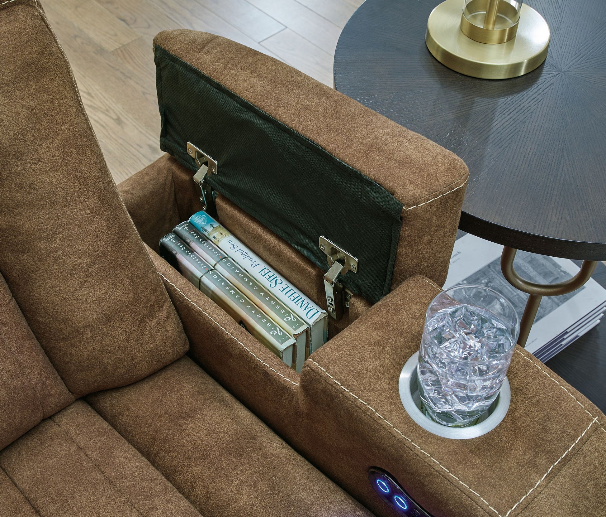 Wolfridge - Brindle - Power Reclining Loveseat With Console /Adj Hdrst - Hornell Furniture Outlet