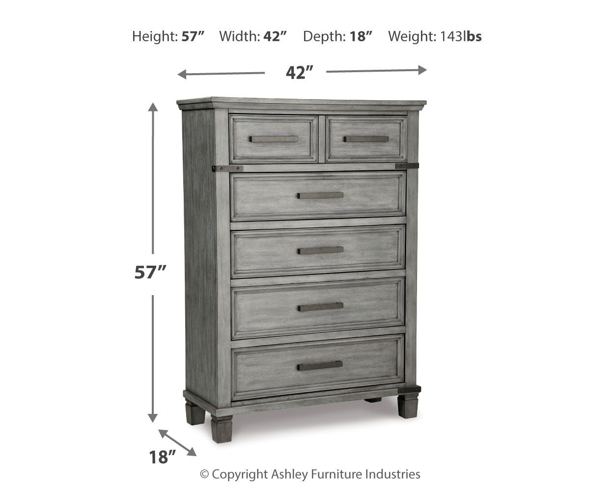 Russelyn - Gray - Five Drawer Chest - Hornell Furniture Outlet