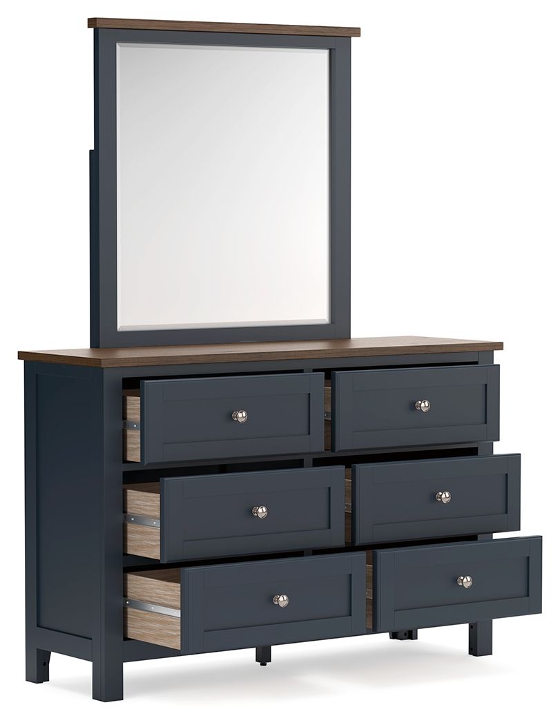 Landocken - Brown / Blue - Dresser and Mirror - Hornell Furniture Outlet