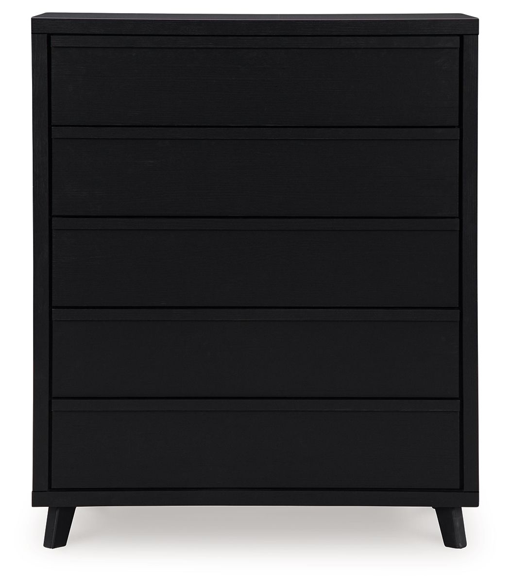 Danziar - Black - Five Drawer Wide Chest - Hornell Furniture Outlet