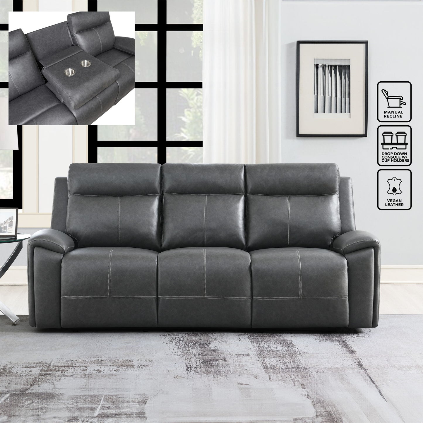 Gaston - Manual Reclining Loveseat - Gray - Hornell Furniture Outlet