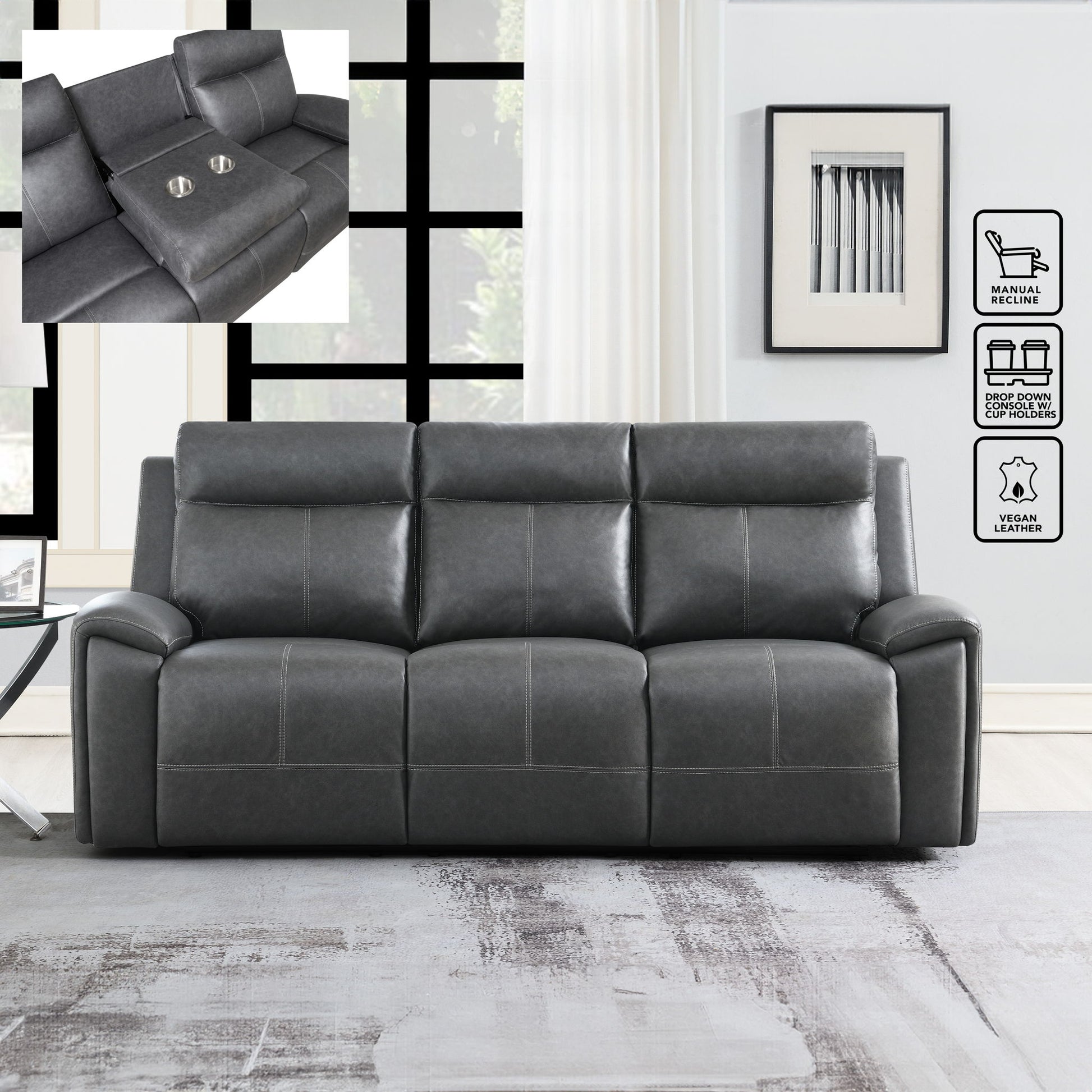 Gaston - Manual Reclining Loveseat - Gray - Hornell Furniture Outlet