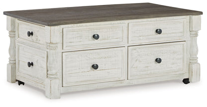 Havalance - Lift Top Cocktail Table with Storage Drawers - White / Gray - Hornell Furniture Outlet
