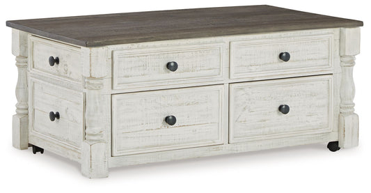 Havalance - Lift Top Cocktail Table with Storage Drawers - White / Gray - Hornell Furniture Outlet