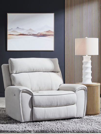 Social Pointe - Pearl / Ash - Power Recliner / Adjustable Headrest - Hornell Furniture Outlet