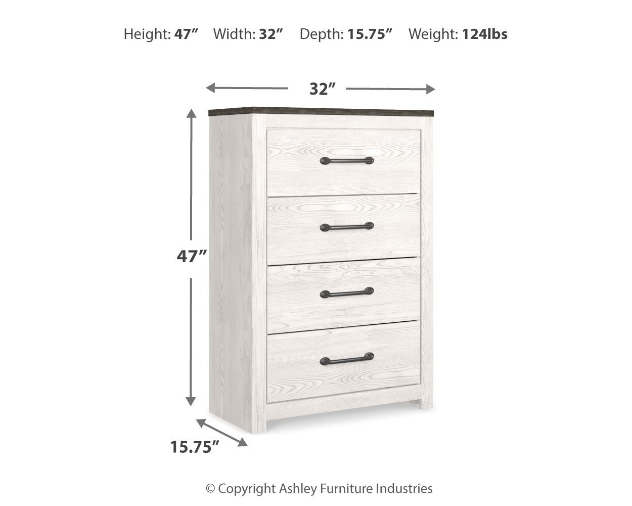 Gerridan - Four Drawer Chest - White / Gray - Hornell Furniture Outlet