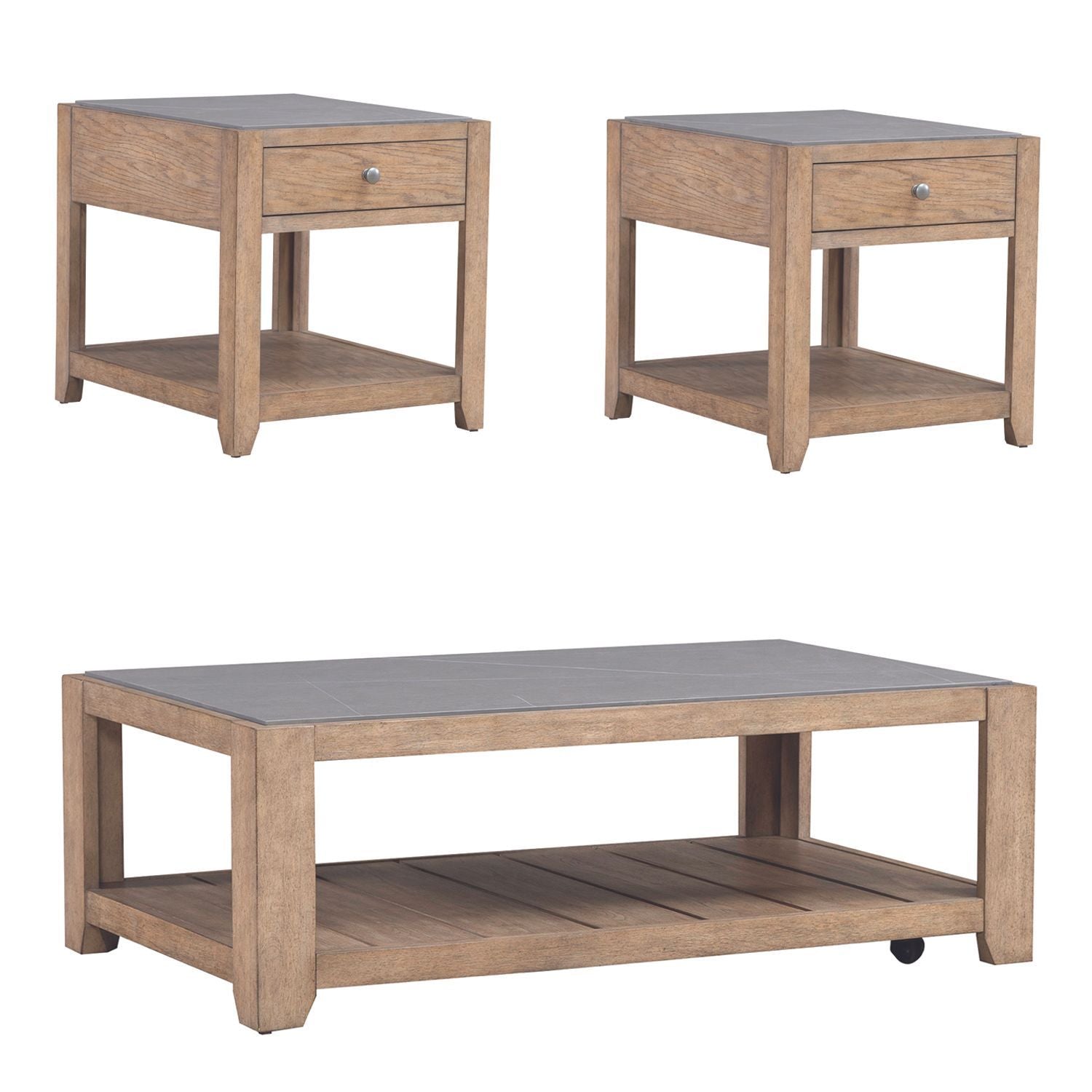 Millstone - 3 Piece Set (1 Cocktail 2 End Tables) - Light Brown - Hornell Furniture Outlet