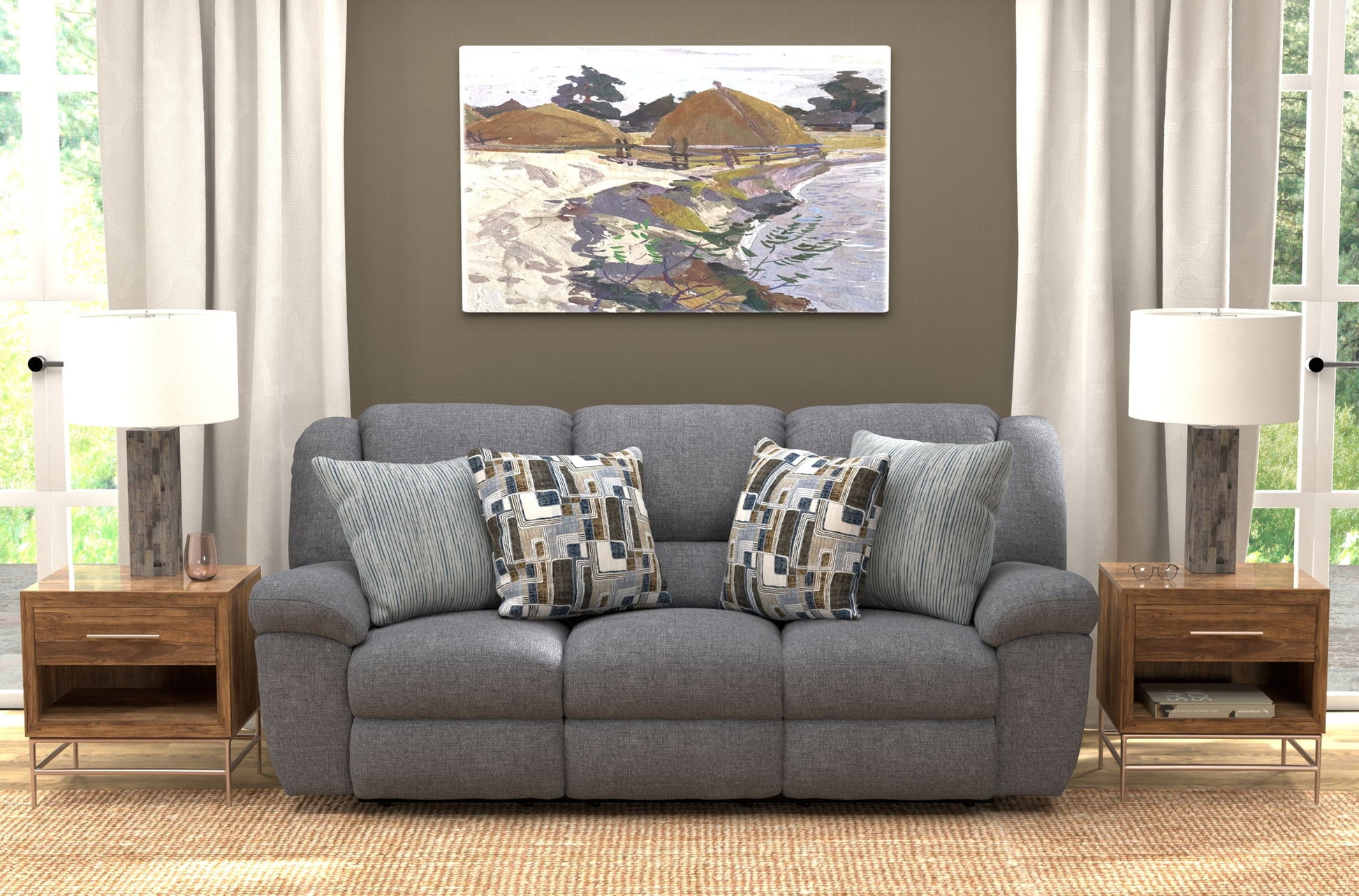 Trifecta - Sofa With 3 Recliners and Drop Down Table - Hornell Furniture Outlet
