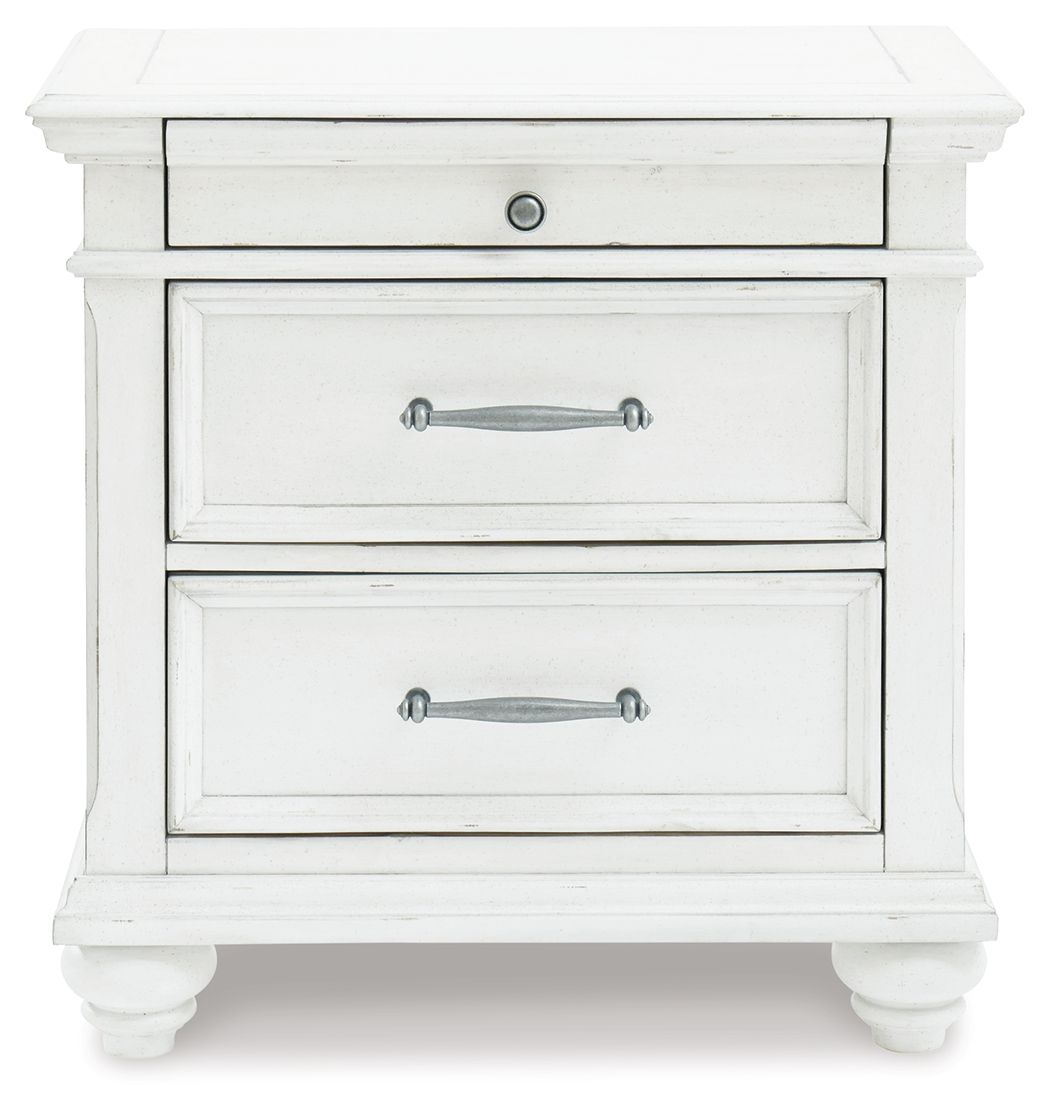 Kanwyn - Whitewash - Three Drawer Night Stand - Hornell Furniture Outlet