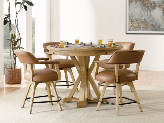 Rylie - 6 Piece Dining Set (Game Top Counter Table & 4 Counter Chairs) - Sand / Brown - Hornell Furniture Outlet