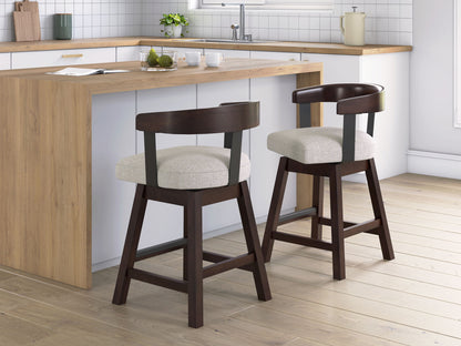 Haddigan - Upholstered Swivel Barstool (Set of 2) - Dark Brown - Hornell Furniture Outlet
