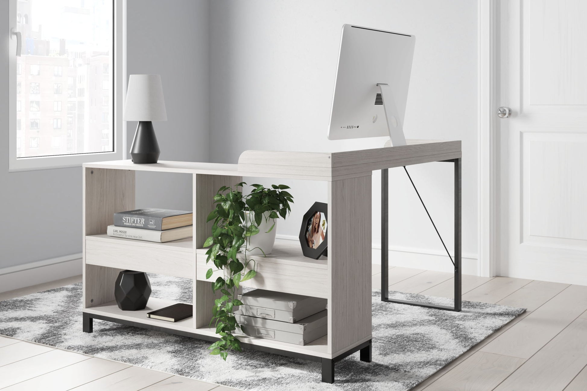 Bayflynn - White / Black - L - Desk - Hornell Furniture Outlet