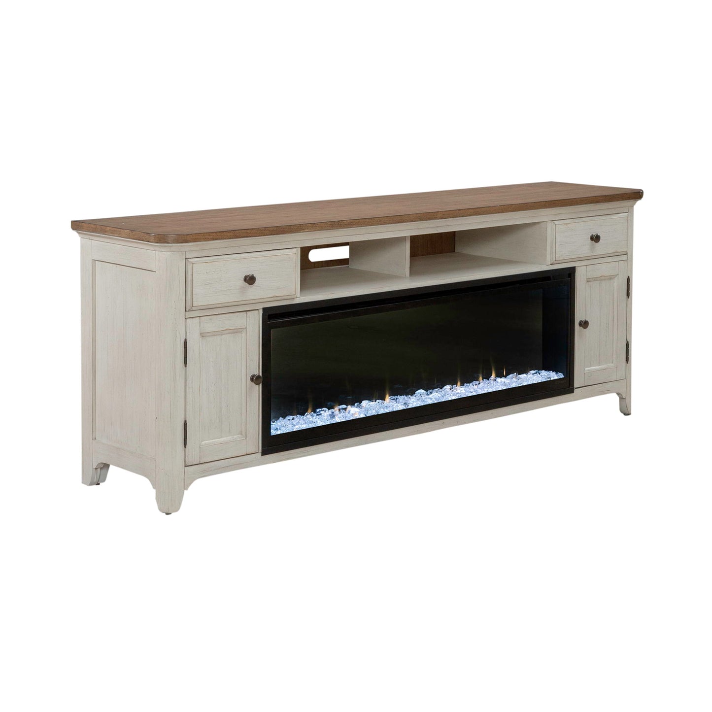 Fireplace TV Consoles - 79" Console With Fire - Medium Brown - Hornell Furniture Outlet