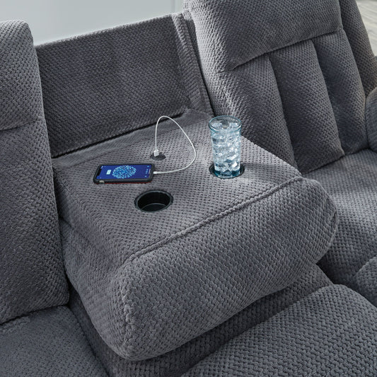 Observation - Steel - Reclining Power Sofa With Drop Down Table - Hornell Furniture Outlet