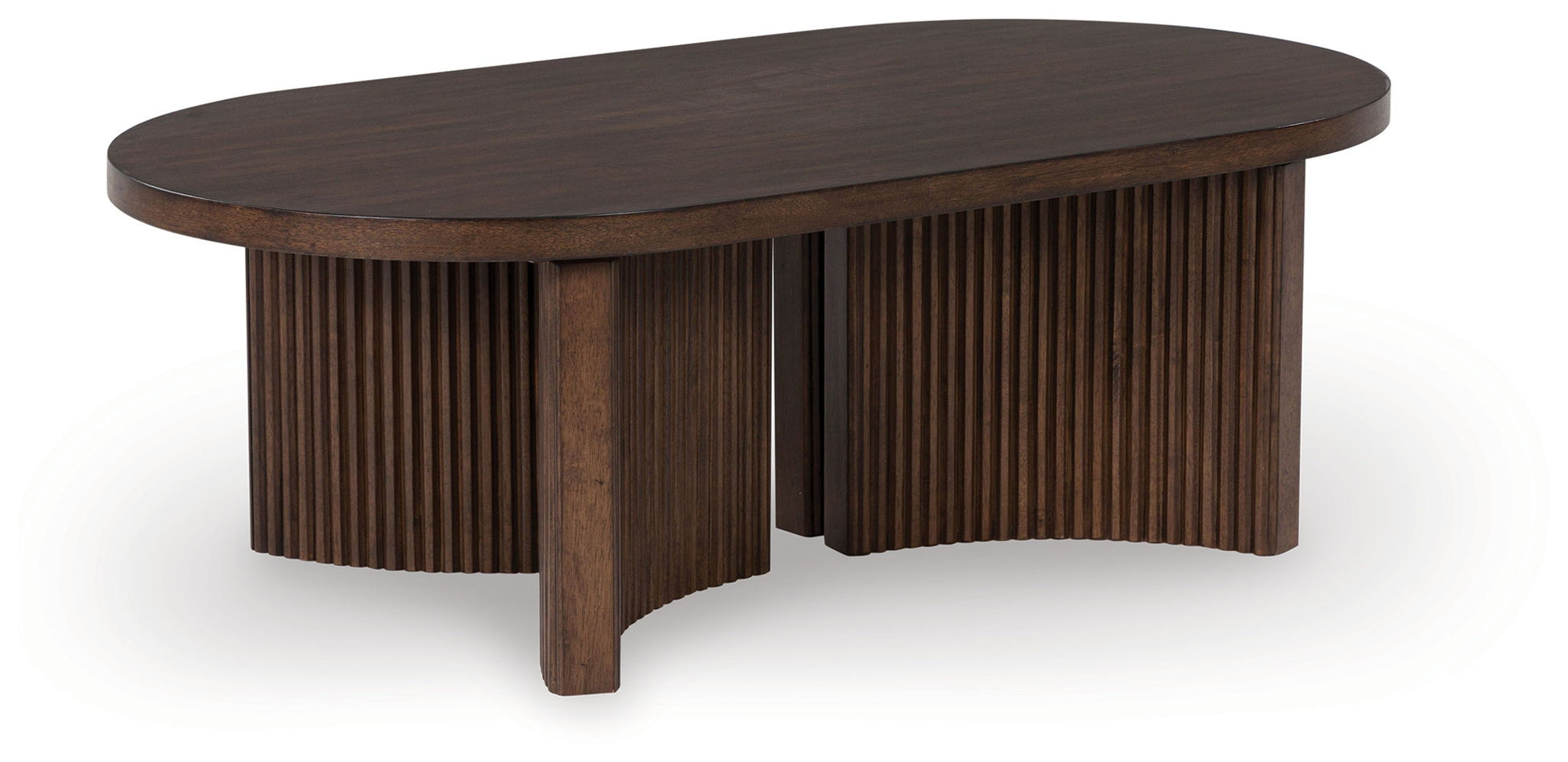Korestone - Dark Brown - Oval Cocktail Table - Hornell Furniture Outlet