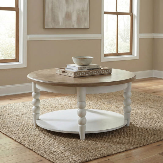 Turnberry Park - Round Cocktail Table - Washed White - Hornell Furniture Outlet