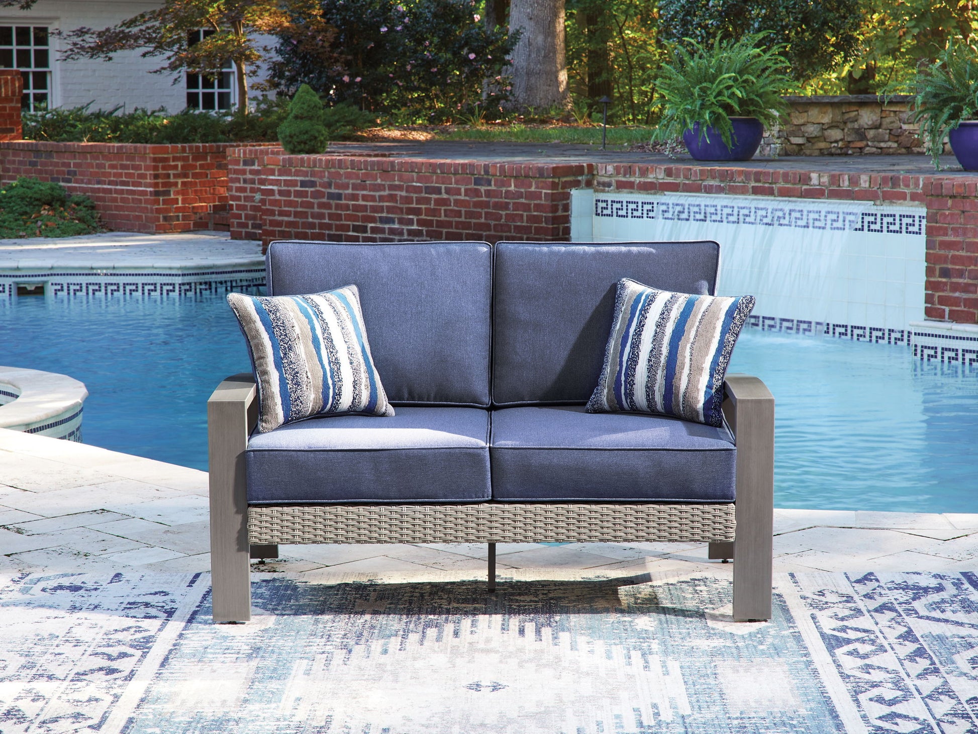 Half Moon Beach - Loveseat With Cushion - Blue / Gray - Hornell Furniture Outlet