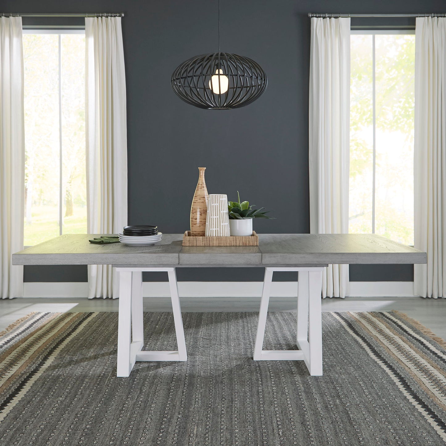 Palmetto Heights - Double Pedestal Table Set - Pearl Silver - Hornell Furniture Outlet