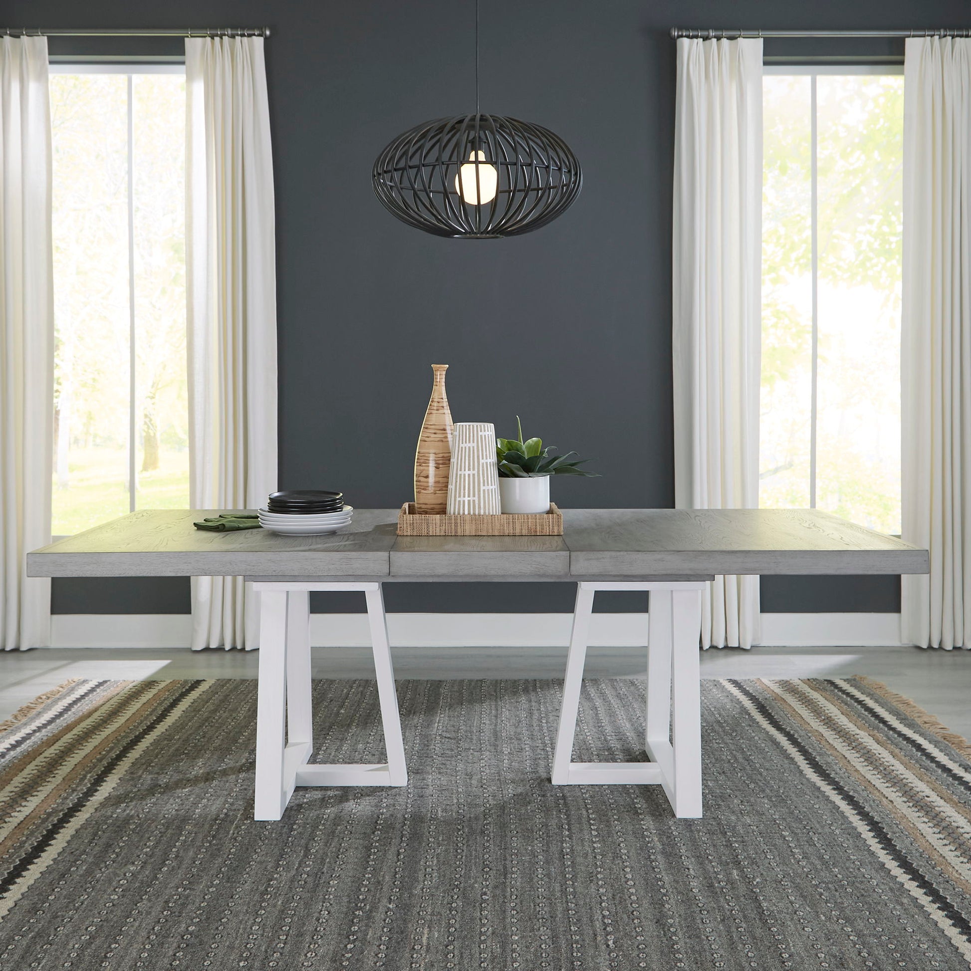 Palmetto Heights - Double Pedestal Table Set - Pearl Silver - Hornell Furniture Outlet