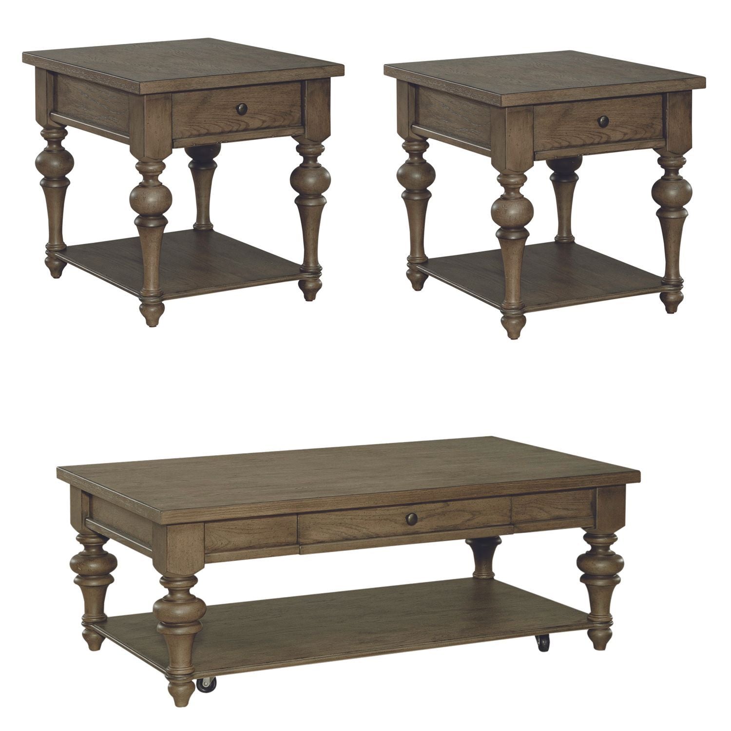 Americana Farmhouse - 3 Piece Table Set (1 Cocktail 2 End Tables) - Light Brown - Hornell Furniture Outlet