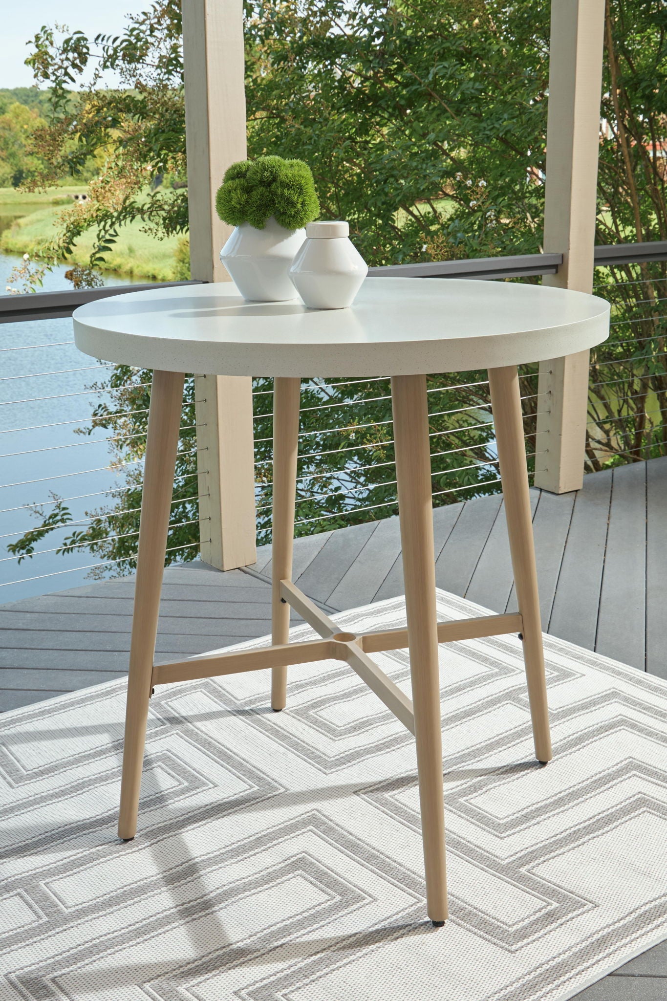 Seton Creek - Round Bar Table With Umbrella Option - Beige - Hornell Furniture Outlet