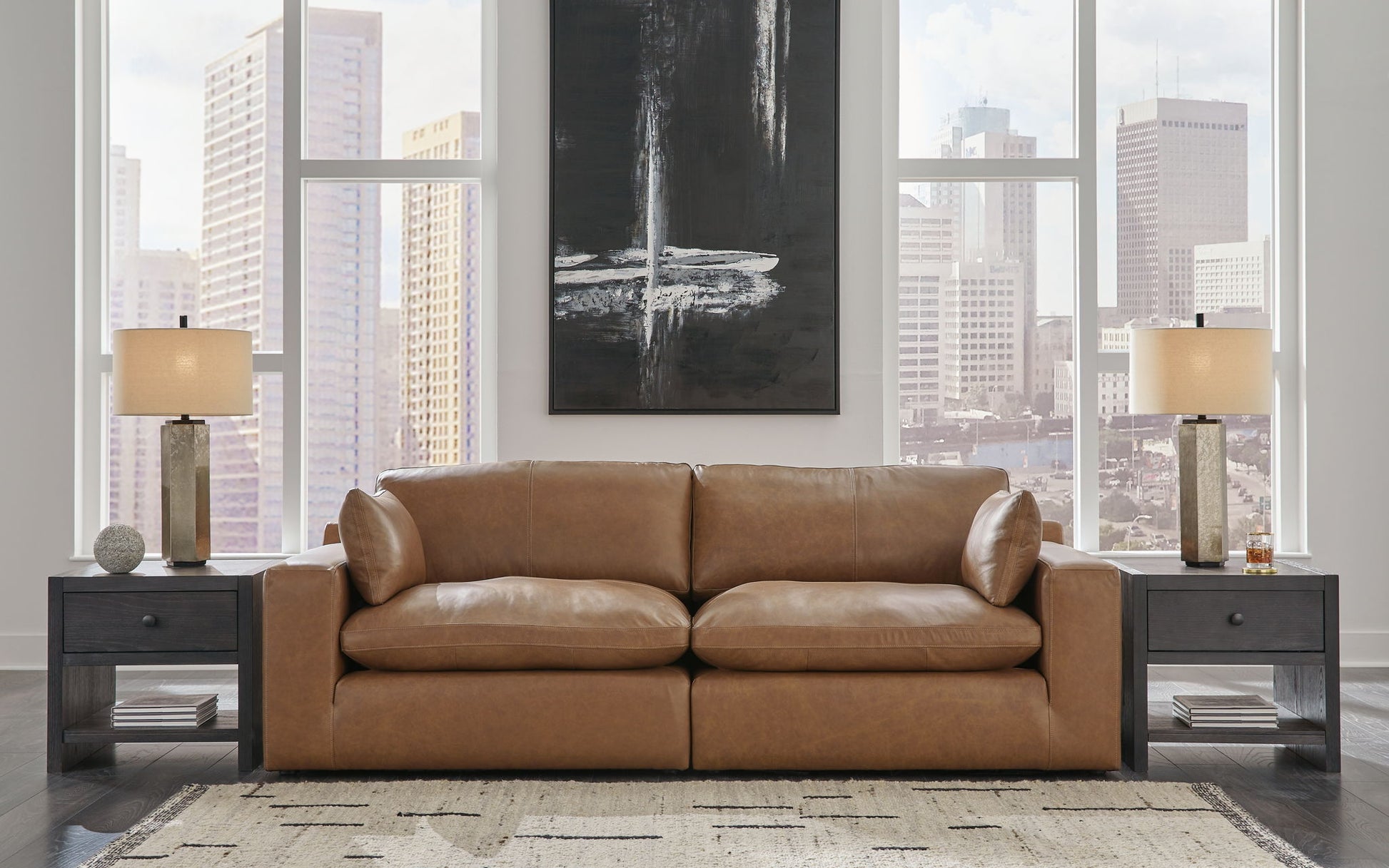 Emilia - Caramel - 3 Pc. - 2 - Piece Sectional Loveseat, Ottoman - Hornell Furniture Outlet