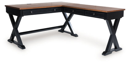 Wildenauer - 4 Pc. - Home Office Desk And Return, Swivel Desk Chair, Bookcase - Brown / Black - Hornell Furniture Outlet