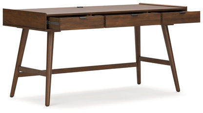 Lyncott - 3 Pc. - Home Office Desk, Chair, Bookcase - Brown - Hornell Furniture Outlet