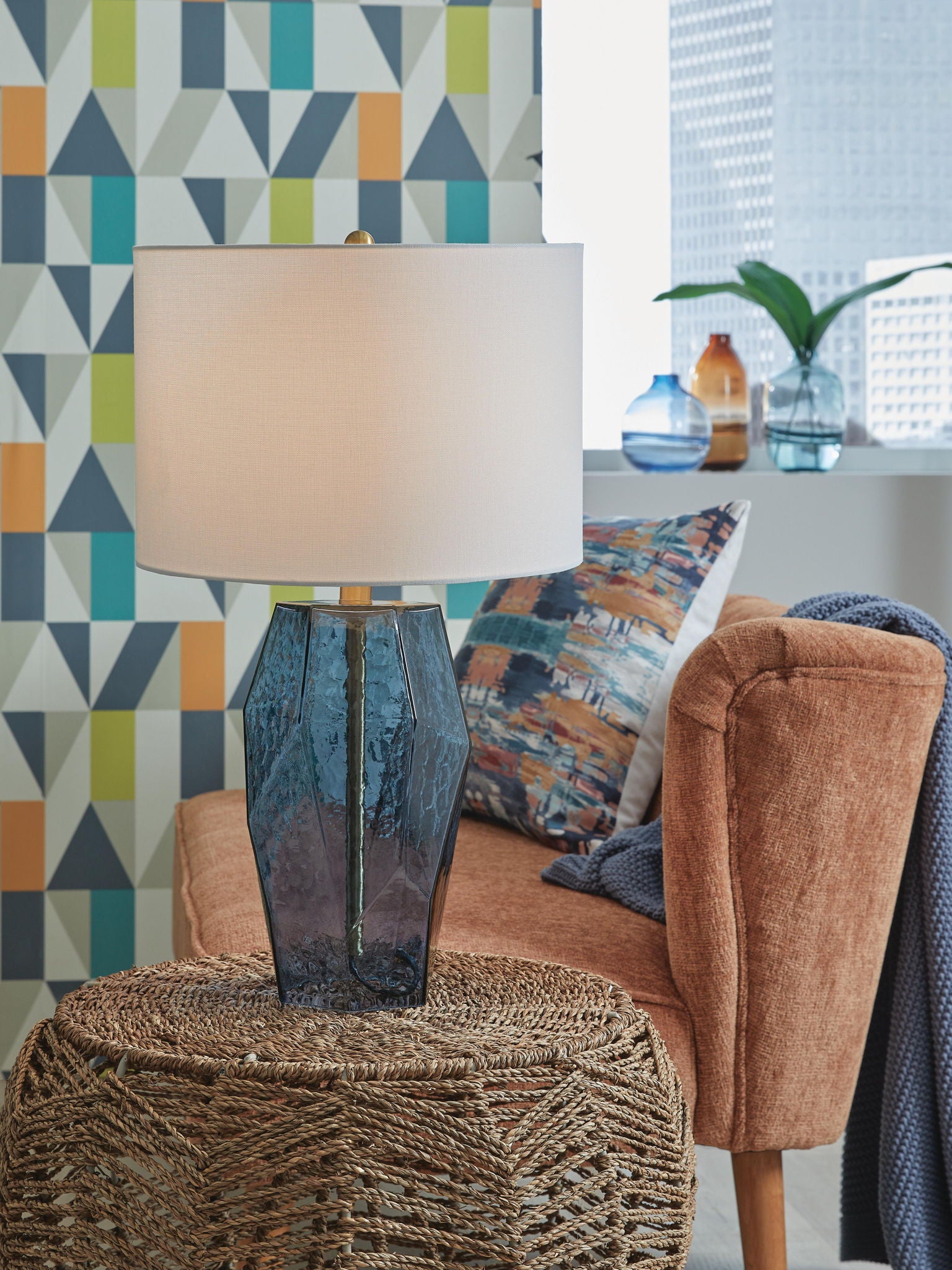 Tallow - Glass Table Lamp - Blue - Hornell Furniture Outlet