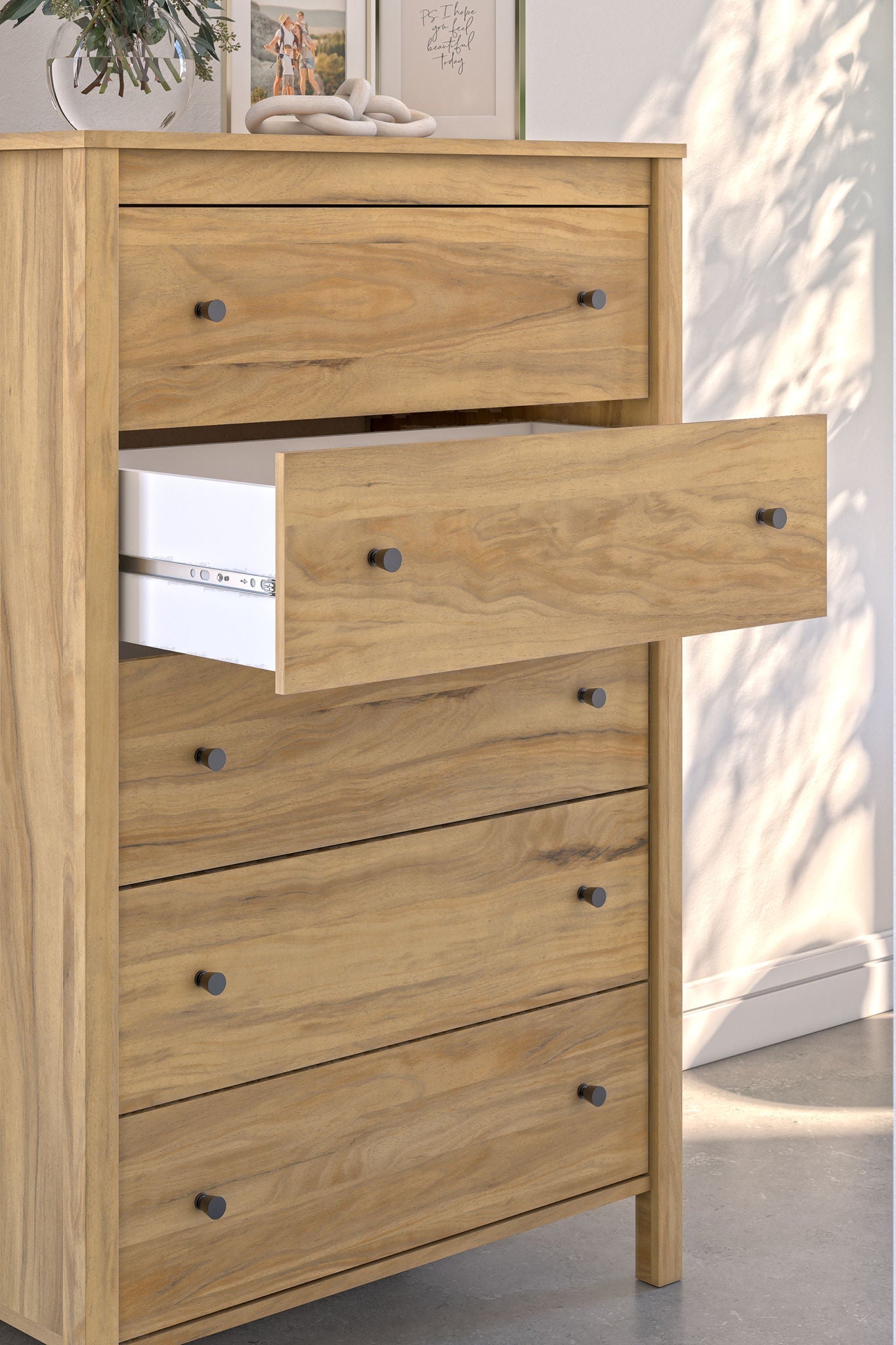 Bermacy - Light Brown - Five Drawer Chest - Hornell Furniture Outlet