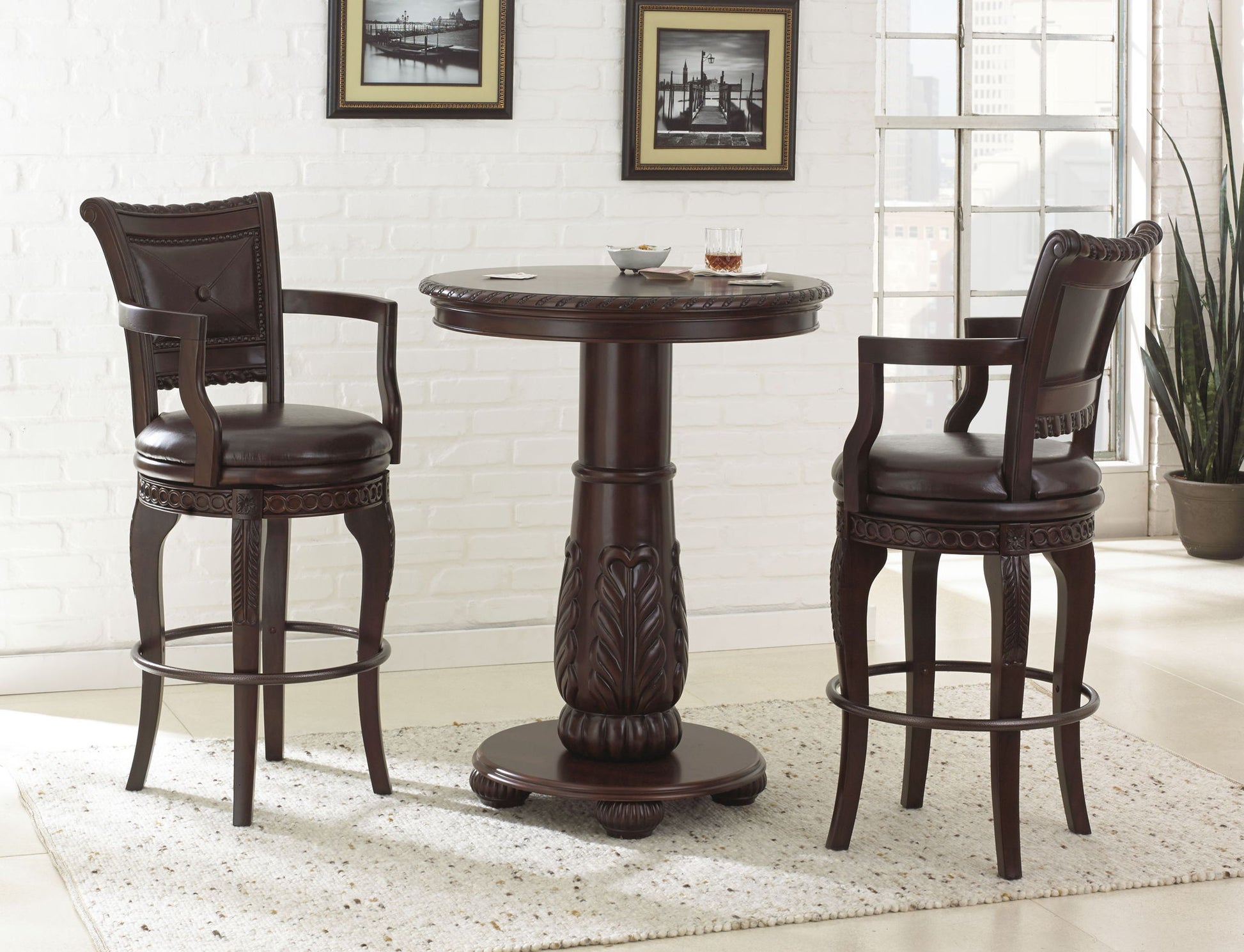 Antoinette - PU Swivel Bar Chair (Set of 2) - Dark Brown - Hornell Furniture Outlet